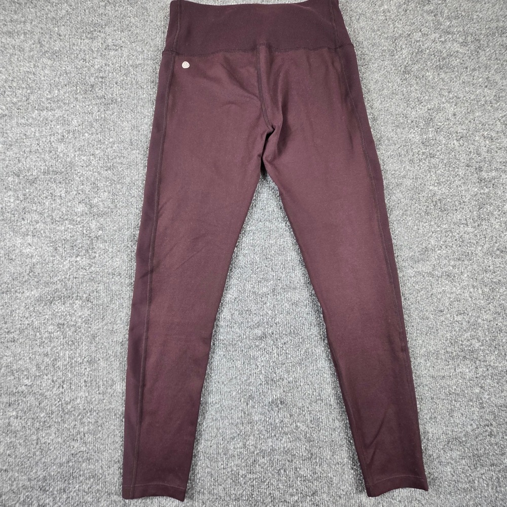 Zella Moto Ribbed High Waist Leggings Women Medium Burgundy Plum Yoga Pants - Picture 2 of 11
